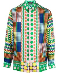 Chemise à manches longues en soie imprimée multicolore Versace