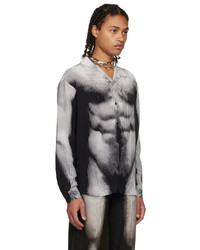 Chemise à manches longues en soie imprimée noire et blanche Y/Project