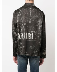 Chemise à manches longues en soie imprimée noire et blanche Amiri