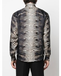 Chemise à manches longues en soie imprimée noire et blanche Roberto Cavalli