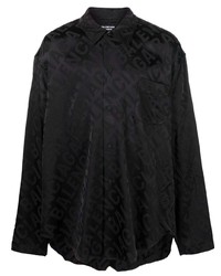 Chemise à manches longues en soie imprimée noire Balenciaga