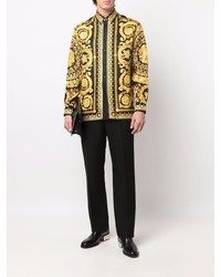 Chemise à manches longues en soie imprimée noire Versace