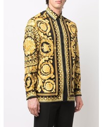 Chemise à manches longues en soie imprimée noire Versace