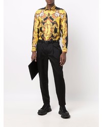 Chemise à manches longues en soie imprimée noire Moschino