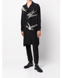 Chemise à manches longues en soie imprimée noire Yohji Yamamoto