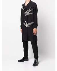 Chemise à manches longues en soie imprimée noire Yohji Yamamoto