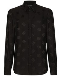 Chemise à manches longues en soie imprimée noire Dolce & Gabbana
