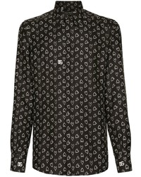 Chemise à manches longues en soie imprimée noire Dolce & Gabbana