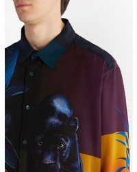 Chemise à manches longues en soie imprimée noire Etro