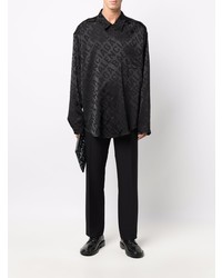 Chemise à manches longues en soie imprimée noire Balenciaga