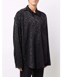 Chemise à manches longues en soie imprimée noire Balenciaga