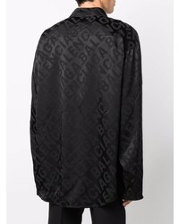 Chemise à manches longues en soie imprimée noire Balenciaga