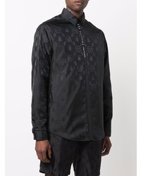 Chemise à manches longues en soie imprimée noire Philipp Plein