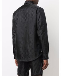 Chemise à manches longues en soie imprimée noire Philipp Plein