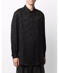 Chemise à manches longues en soie imprimée noire Saint Laurent