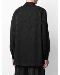 Chemise à manches longues en soie imprimée noire Saint Laurent