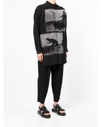 Chemise à manches longues en soie imprimée noire Yohji Yamamoto