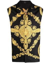 Chemise à manches longues en soie imprimée noire Versace