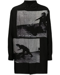 Chemise à manches longues en soie imprimée noire Yohji Yamamoto