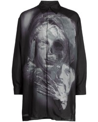Chemise à manches longues en soie imprimée noire Yohji Yamamoto