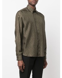 Chemise à manches longues en soie imprimée olive Roberto Cavalli