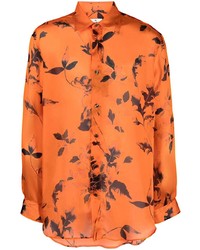 Chemise à manches longues en soie imprimée orange Etro
