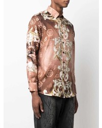 Chemise à manches longues en soie imprimée rose Philipp Plein