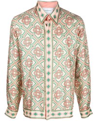Chemise à manches longues en soie imprimée rose Casablanca