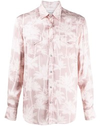 Chemise à manches longues en soie imprimée rose Laneus