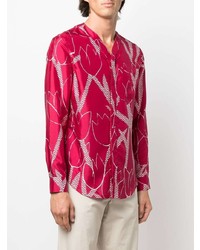 Chemise à manches longues en soie imprimée rouge Giorgio Armani