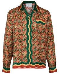 Chemise à manches longues en soie imprimée rouge Casablanca