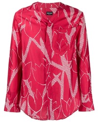Chemise à manches longues en soie imprimée rouge Giorgio Armani