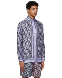 Chemise à manches longues en soie imprimée violet clair Versace