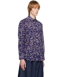 Chemise à manches longues en soie imprimée violette Situationist