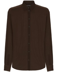 Chemise à manches longues en soie marron foncé Dolce & Gabbana