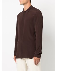 Chemise à manches longues en soie marron foncé Rick Owens