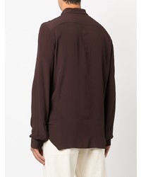 Chemise à manches longues en soie marron foncé Rick Owens