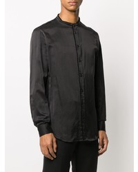 Chemise à manches longues en soie noire Giorgio Armani