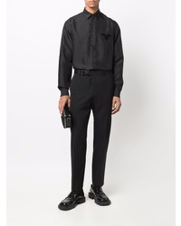 Chemise à manches longues en soie noire Prada