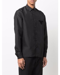 Chemise à manches longues en soie noire Prada