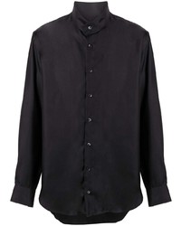 Chemise à manches longues en soie noire Giorgio Armani