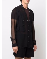 Chemise à manches longues en soie noire Rick Owens