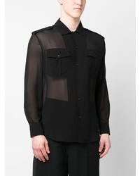 Chemise à manches longues en soie noire Saint Laurent