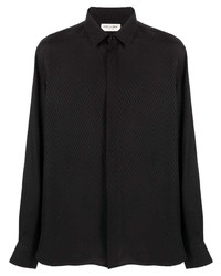 Chemise à manches longues en soie noire Saint Laurent