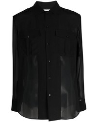 Chemise à manches longues en soie noire Saint Laurent