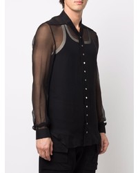 Chemise à manches longues en soie noire Rick Owens