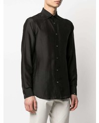 Chemise à manches longues en soie noire Emporio Armani