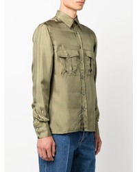 Chemise à manches longues en soie olive 73 London