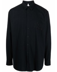 Chemise à manches longues en soie ornée noire