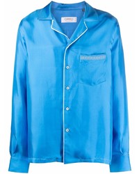 Chemise à manches longues en soie turquoise Canali